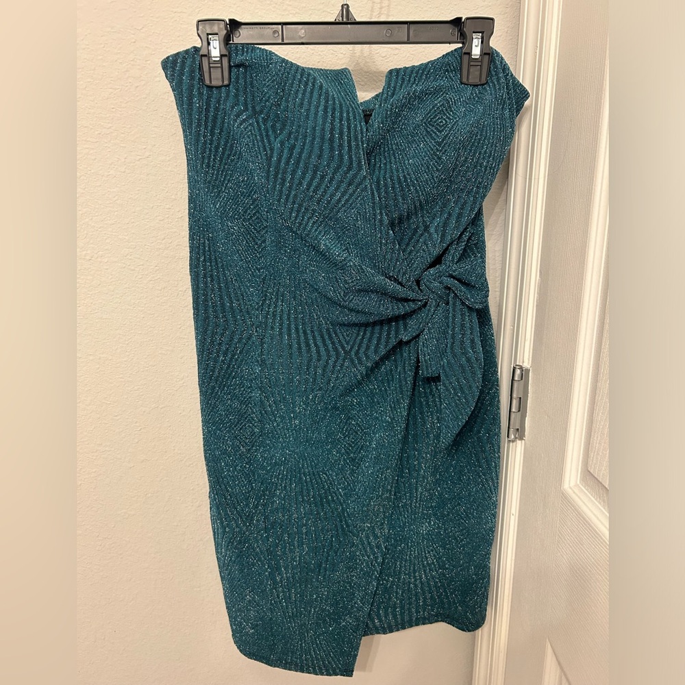 TRIXXI Womens Size XL Strapless Sparkly Turquoise Faux Wrap Party Mini Dress